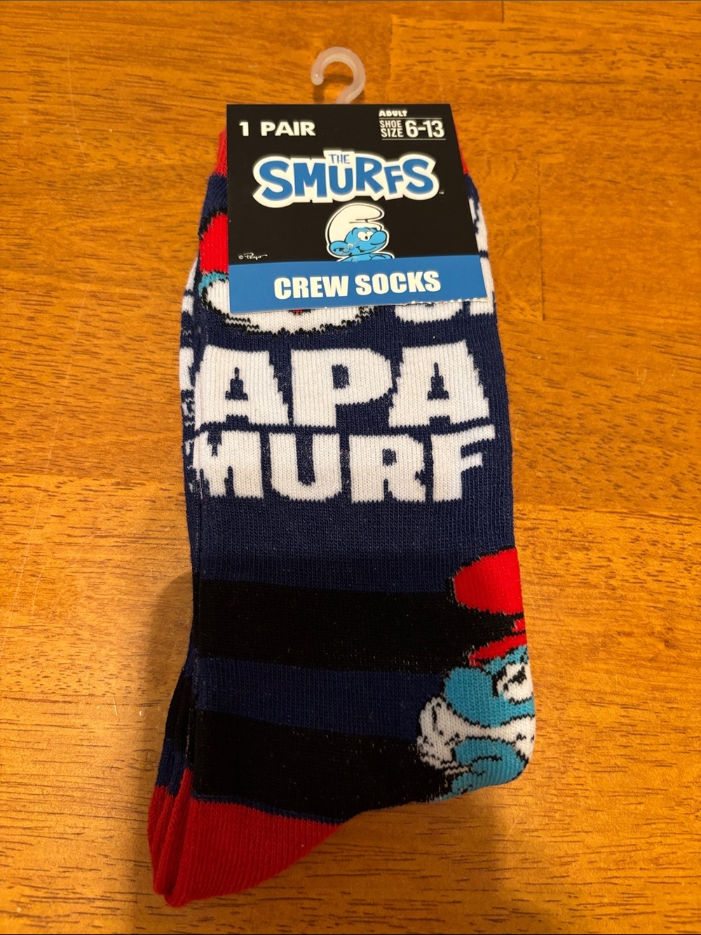 The Smurfs PAPA SMURF 1 Pair Novelty Crew Socks Adult Shoe Size 6-13 NWT
